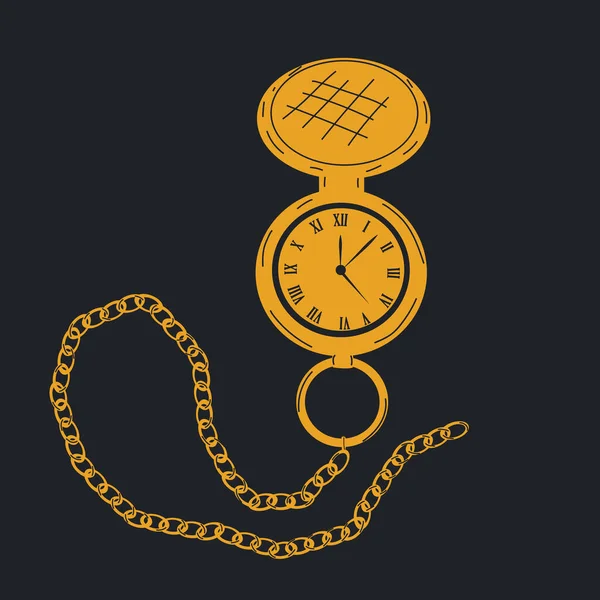 Golden Antique Pocket Watch Vector Cartoon Style All Elements Isolated — Stockvector