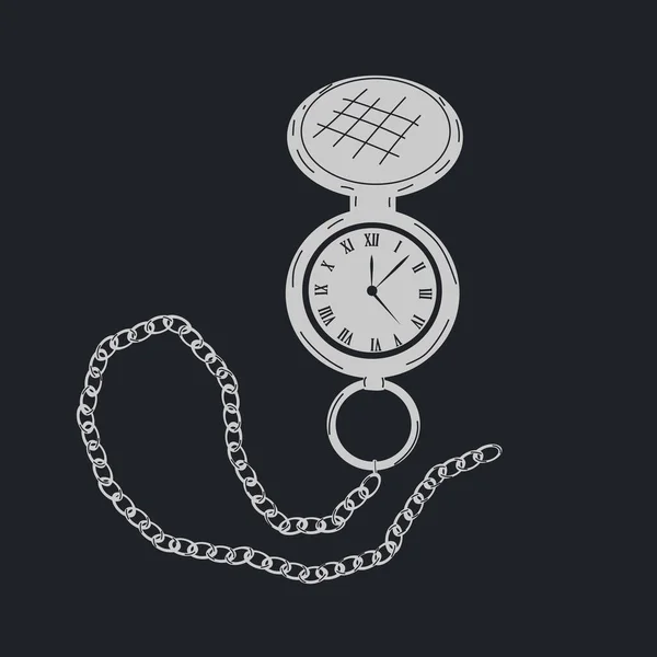 Срібний Античний Кишеньковий Годинник Вектор Мультиплікаційному Стилі Всі Елементи Ізольовані — стоковий вектор