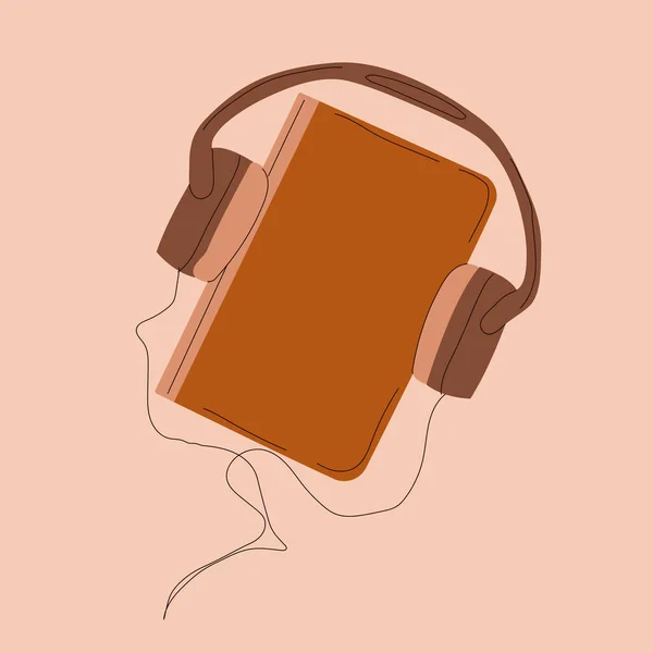 Audiobook Book Books Reading Hearing Headphone Background Read Hand Drawn — Vector de stock