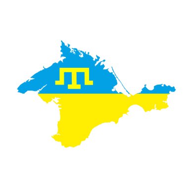 Map of Crimea in yellow-blue colors. Ukrainian Crimea with the flag of the Crimean Tatars. Island in the south of Ukraine, vector.
