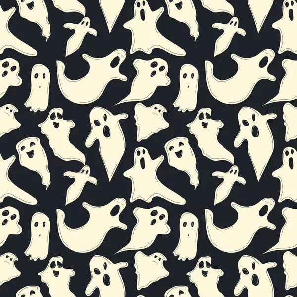 Square Seamless Pattern Cartoon Halloween Ghost Ghosted Spooky Spirit Mysterious — 图库矢量图片