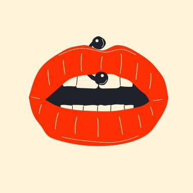 Lips piercing vector in cartoon style. All elements are isolated