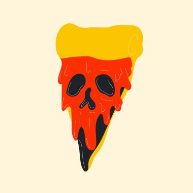 Skull Pizza Slice. Vector in cartoon style. All elements are isolated