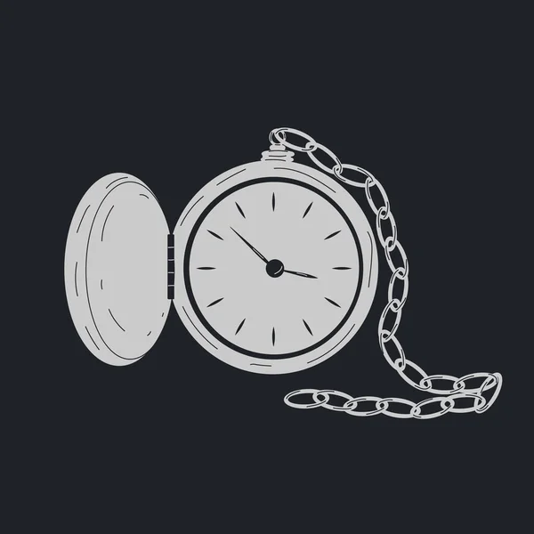 Silver Antique Pocket Watch Vector Cartoon Style All Elements Isolated — Archivo Imágenes Vectoriales