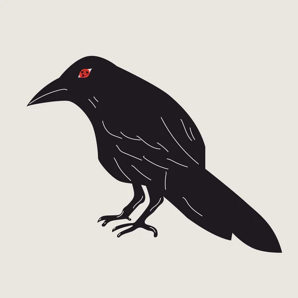 Black Raven Crow Bird Side View Cartoon Style Flat Design — Stock Vector