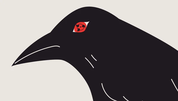 Black Raven Crow Bird Side View Cartoon Style Flat Design — ストックベクタ
