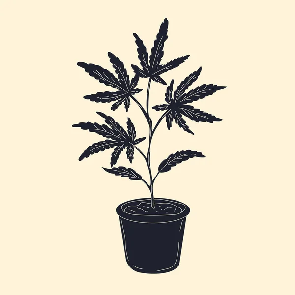 Llustration Green Bush Plant Hemp Cartoon Vector Illustration — Stok Vektör