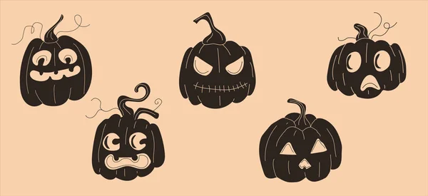 Set Halloween Pumpkins Funny Faces Vector Set Cartoon Style All — Archivo Imágenes Vectoriales