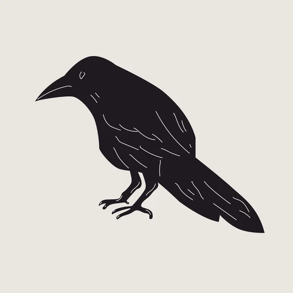 Black Raven Crow Bird Side View Cartoon Style Flat Design — Stockvector