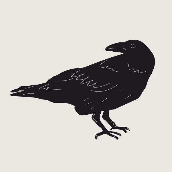 Black Raven Crow Bird Side View Cartoon Style Flat Design —  Vetores de Stock