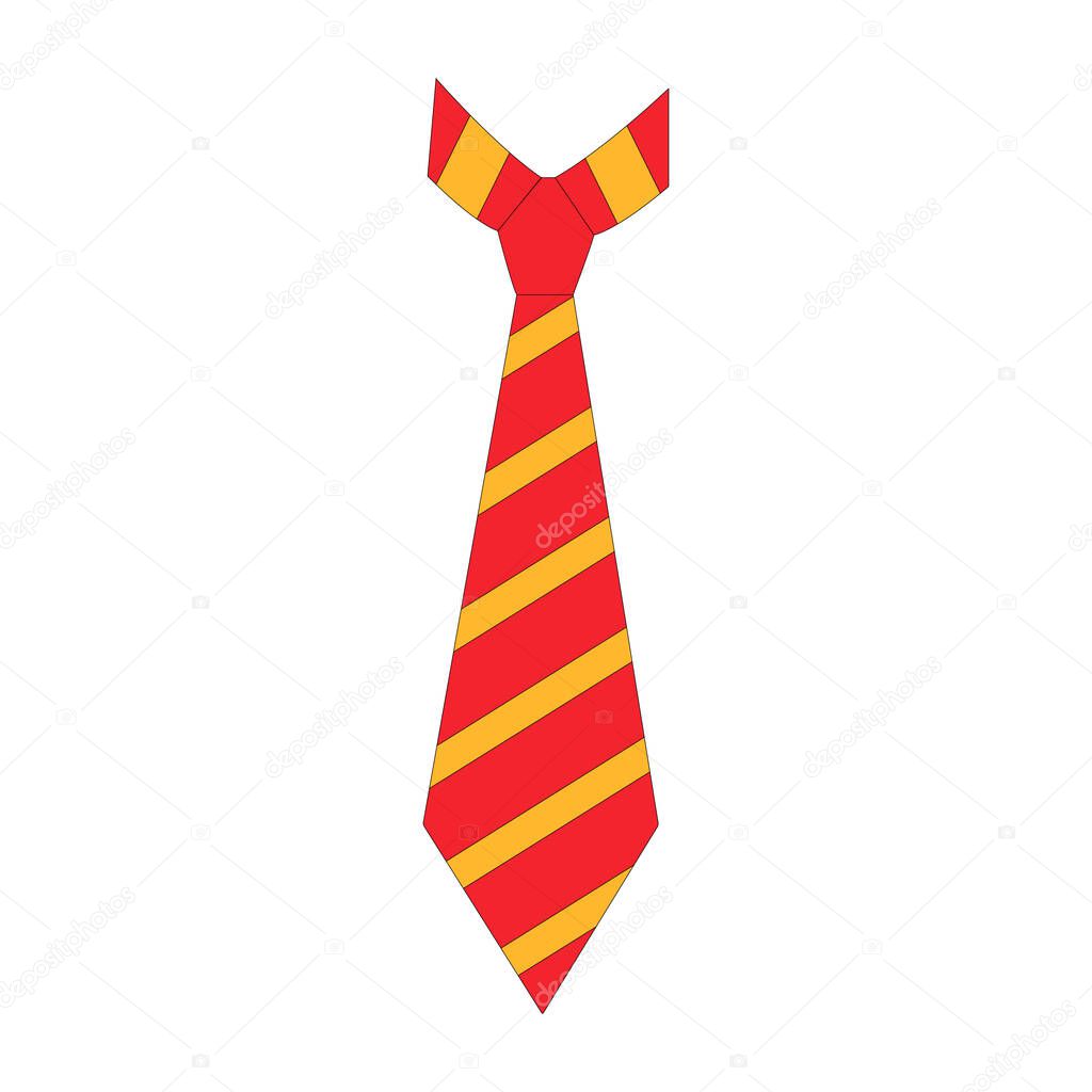 Tie in red and yellow color. Vector set in cartoon style. All elements are isolated