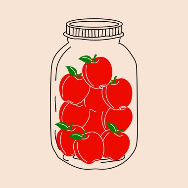 Jar with apples. Compote. Vector in cartoon style. All elements are isolated