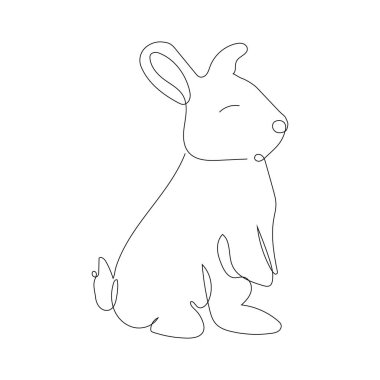 Sürekli bir çizgi çiziyor. Basit minimalist tarzda kulakları olan sevimli tavşan silueti tasarım tebrik kartı ve web afişi için. Düzenlenebilir felç. Doğrusal Vektör illüstrasyonu