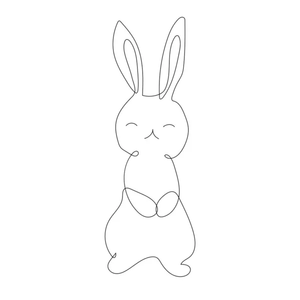 Rabbit One Line Black Line Vector Illustration White Background —  Vetores de Stock