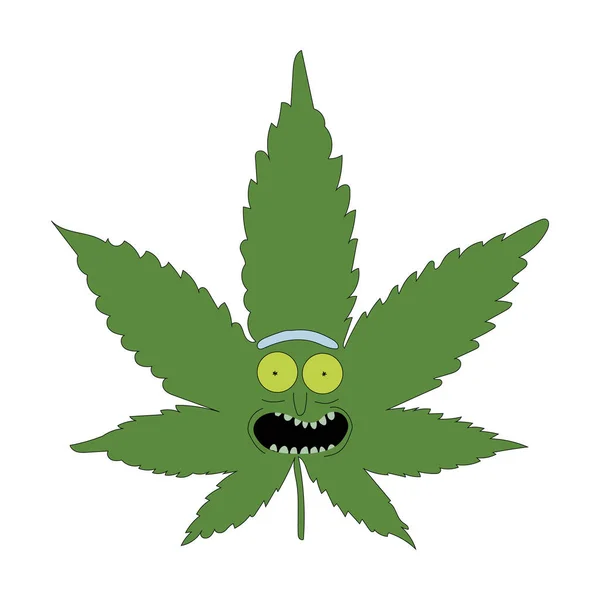 Cannabis Leaf Funny Face Vector Cartoon Style All Elements Isolated — Stok Vektör