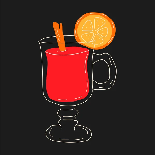 Mulled Wine Cup Mulled Wine Cinnamon Vector Cartoon Style All — Wektor stockowy