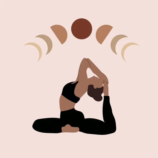 Γυναίκα Που Κάνει Yoga Illustration Φόντο Του Φεγγάρι Και Αστέρια — Διανυσματικό Αρχείο