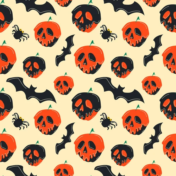 Padrão Sem Costura Com Halloween Bonito Uma Maçã Com Crânio — Vetor de Stock