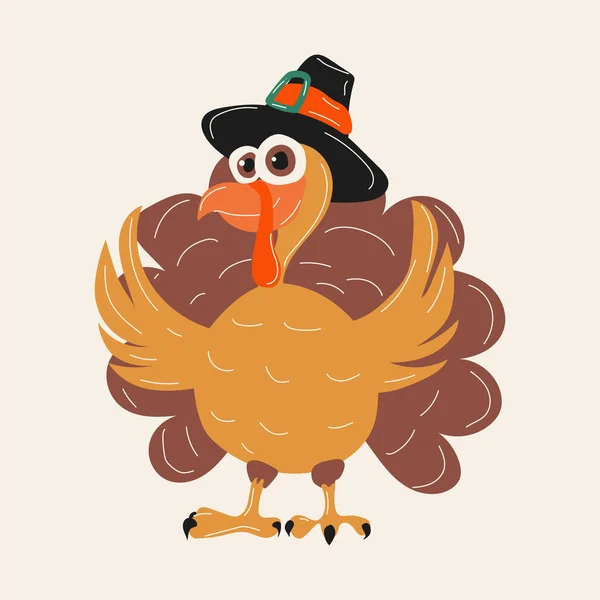 Vector Illustration Happy Thanksgiving Celebration Design Cartoon Turkey - Stok Vektor