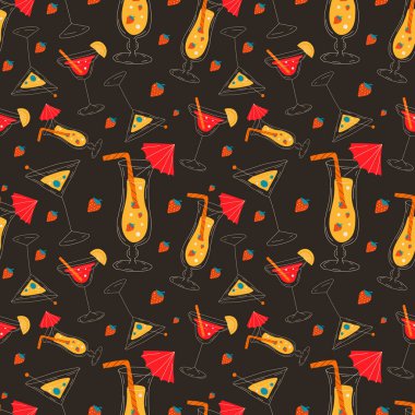 Kusursuz desenli kokteyl koleksiyonu, limon, limon ve çilekli alkolsüz içecekler..