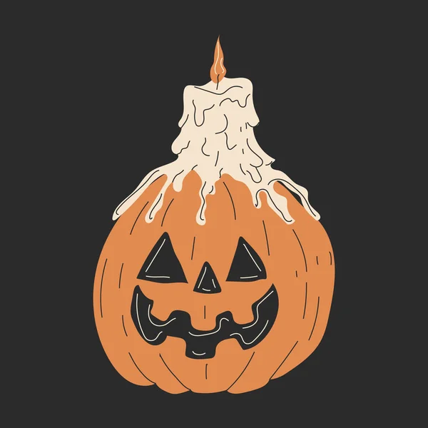 Halloween Kürbis Mit Kerze Vektor Cartoon Stil Alle Elemente Sind — Stockvektor