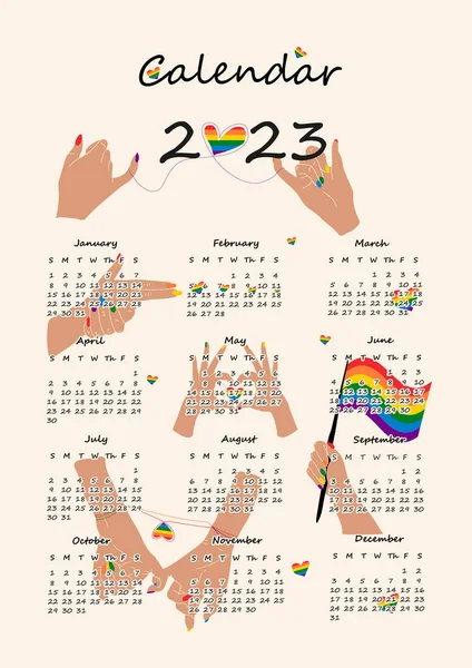 2023 Calendar Design Lgbt Symbol Hand Drawn Calendar Planner Annual — Stock Vector