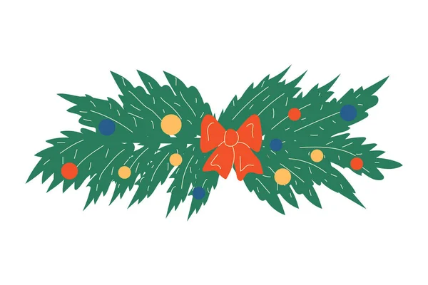 Weihnachtsbaumzweig Mit Weihnachtskugel Icon Vector Clip Art Vektor Handgezeichnet — Stockvektor