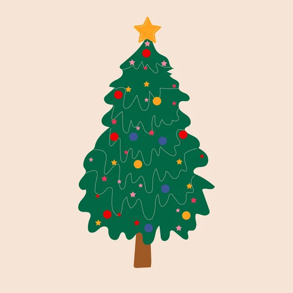 Weihnachtsbaum Cartoon Stil Vektor Illustration Geschmückte Grüne Tannenbäume Mit Geschenkboxen — Stockvektor