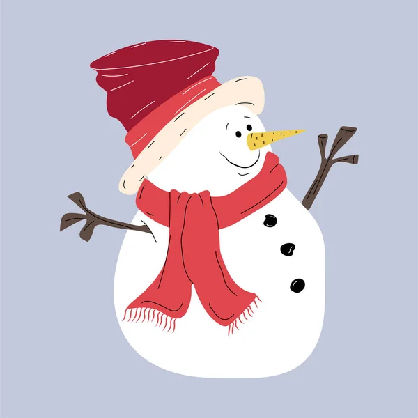 Lindo Muñeco Nieve Navidad Sombrero Bufanda Personaje Gracioso Ilustración Vectores — Archivo Imágenes Vectoriales