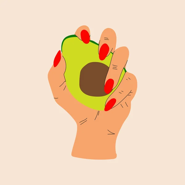 Mano Sosteniendo Aguacate Vector Todos Los Elementos Están Aislados — Vector de stock