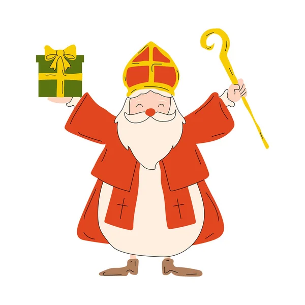 Sankt Nikolaus Weihnachten Zeichensatz Nikolaus Weihnachtsfiguren Mit Stehender Pose Und — Stockvektor