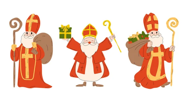 Ensemble Vectoriel Personnages Noël Saint Nicolas Caractères Noël Saint Nicolas — Image vectorielle