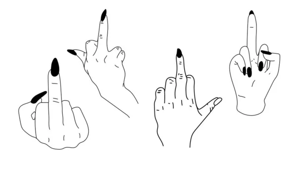 Set Line Art Middle Finger Hand Drawn Sign One Line — 스톡 벡터