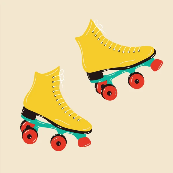 Rétro Jaune Patins Roulettes Icône Style Hipster Millésime Moderne Illustration — Image vectorielle