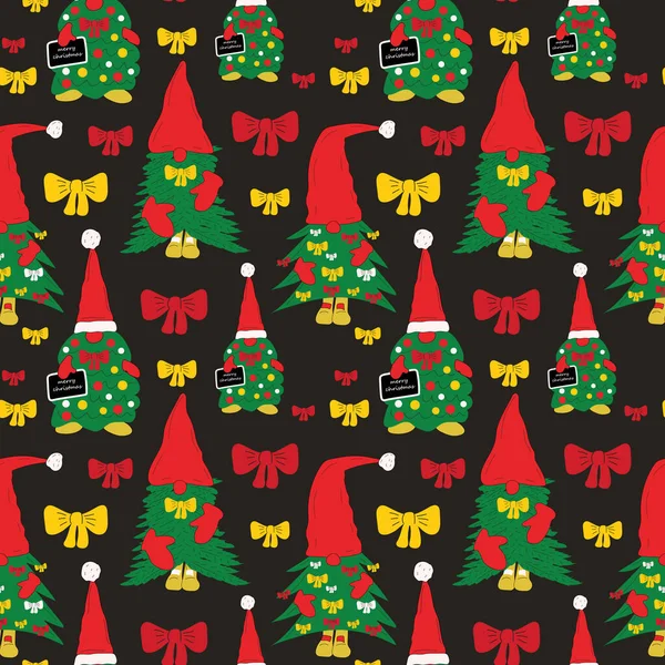 Patrón Sin Costuras Con Lindo Gnomo Navidad Hecho Árbol Navidad — Archivo Imágenes Vectoriales