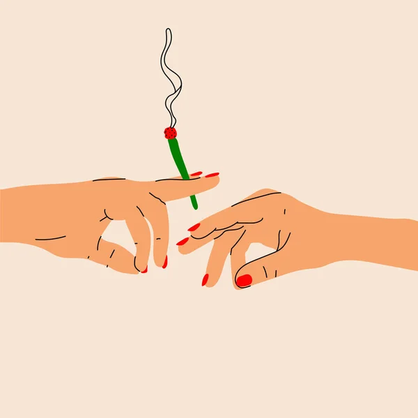 Mains Tenant Une Cigarette Passant Autre Main Vecteur Style Dessin — Image vectorielle