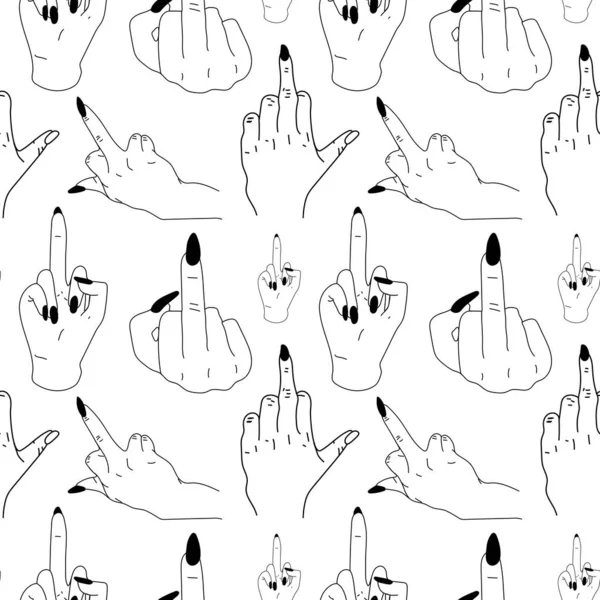 Seamless Pattern Set Line Art Middle Finger Hand Drawn Sign — стоковий вектор