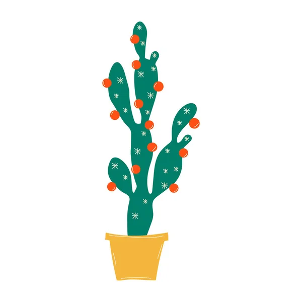 Zimowe Dekoracje Wakacyjne Świąteczny Kaktus Kaktusy Uroczystymi Girlandami Wektor Clipart — Wektor stockowy