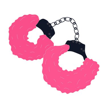 Pembe tüylü tüylü kelepçe izole vektör illüstrasyonu, yetişkin seks oyuncağı.