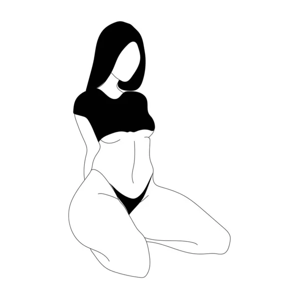 裸体女人坐在一起的画像 画线B — 图库矢量图片