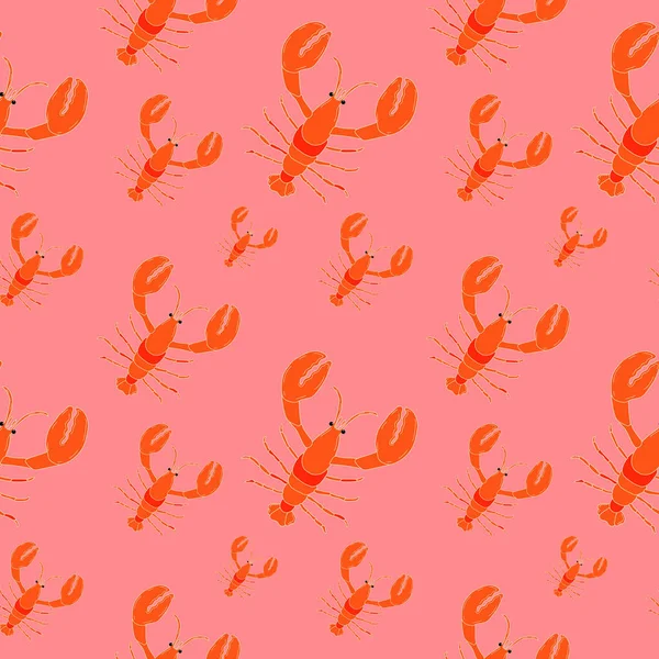 Square Seamless Pattern Hand Drawn Red Lobster Seafood Shop Restaurant — Stock Vector