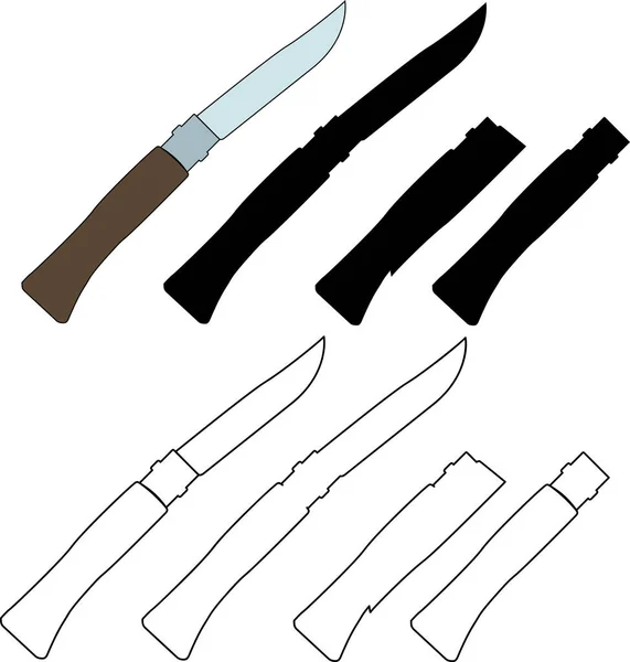Набор Векторных Значков Флип Ножа Черный Белый Цвет — стоковый вектор