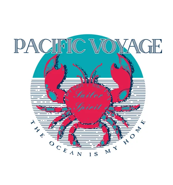 Pazifikreise Hintergrund Mit Krabbe Vektor Shirt Print Design — Stockvektor