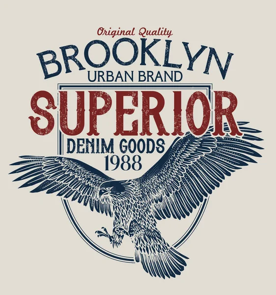 Brooklyn Tipográfia Denim Nyomtatás Póló Tervezéshez Vektor Illusztráció Grafika Farmer — Stock Vector