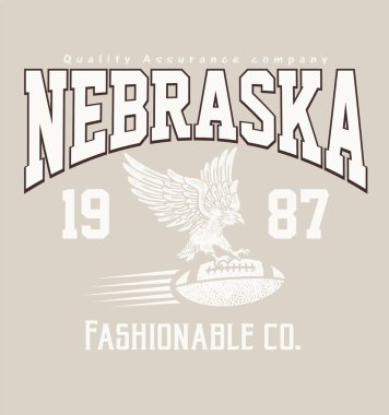 Nebraska 'da. Retro kolej tipografi California sloganı, vektör illüstrasyonu, tişört grafiği için.