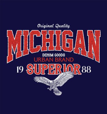 Michigan superior. Retro college varsity font typography michigan state slogan print for tshirt and sweatshirt, hoodie clipart