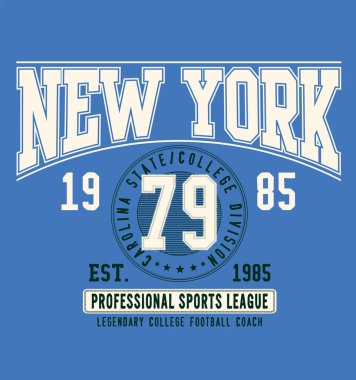 New York 'ta. Retro kolej tipografi California sloganı, vektör illüstrasyonu, tişört grafiği için.