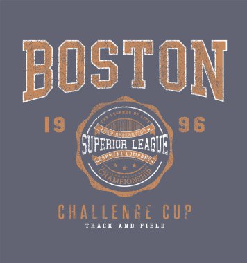 - Boston. Retro kolej tipografi California sloganı, vektör illüstrasyonu, tişört grafiği için.