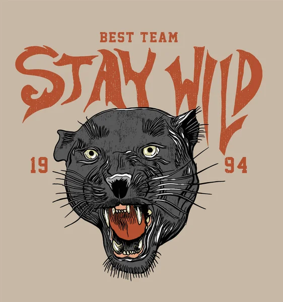 Blijf Wild Beste Team Een Brullende Panter Mascotte Vintage Grafisch — Stockvector