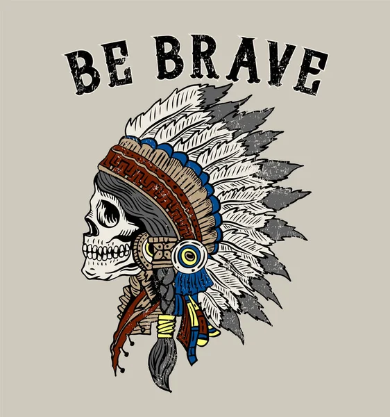 Brave Native American Indian Skeleton Face — Stock Vector